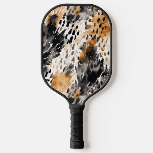 Chic Black Peach White Leopard Animal Print Pickleball Paddle (Voorkant)