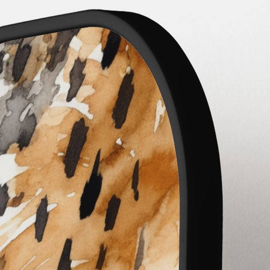 Chic Black Peach White Leopard Animal Print Pickleball Paddle (Links Detail)