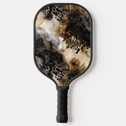 Chic Black Peach White Leopard Animal Print Pickleball Paddle (Achterkant)