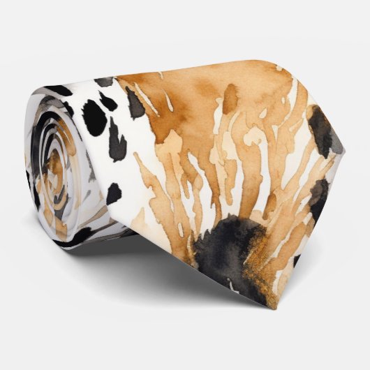 Chic Black Peach White Leopard Animal Print Stropdas (Opgerold)