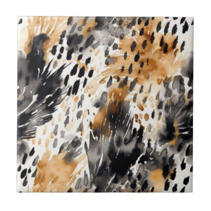 Chic Black Peach White Leopard Animal Print Tegeltje