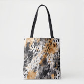Chic Black Peach White Leopard Animal Print Tote Bag (Voorkant)
