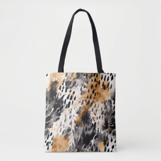 Chic Black Peach White Leopard Animal Print Tote Bag (Voorkant)