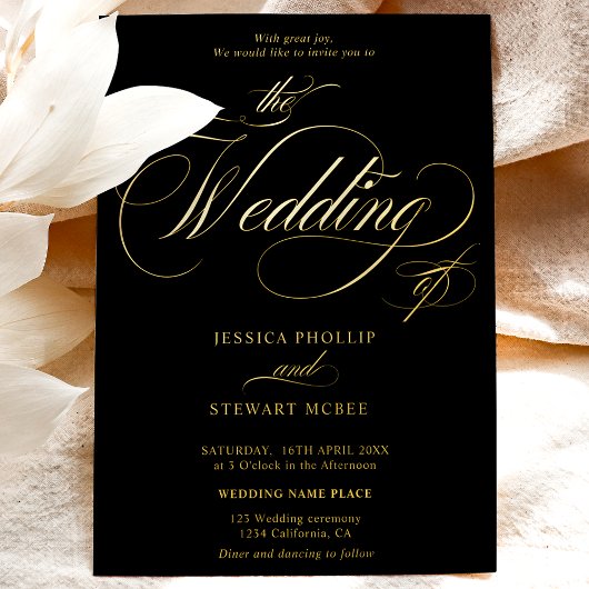 Chic Black photocalligraphy bruiloft Folie Uitnodiging