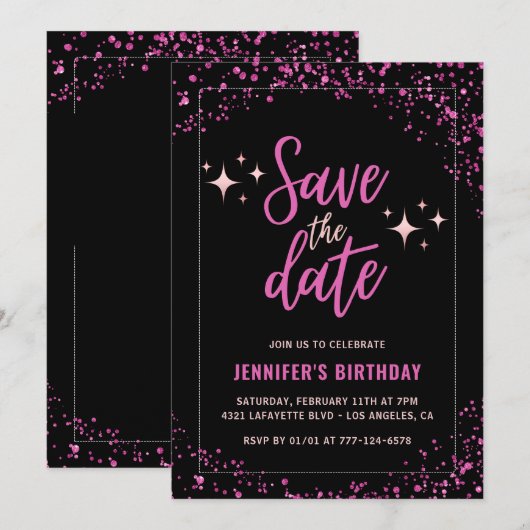 Chic Black Pink Bewaar de datum 78e verjaardag Kaart (Voorkant / Achterkant)