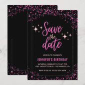 Chic Black Pink Bewaar de datum 84e verjaardag Kaart (Voorkant / Achterkant)