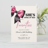 Chic Black & Pink Bow 30th Birthday Invitation Kaart (Staand voorkant)