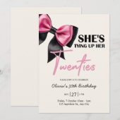 Chic Black & Pink Bow 30th Birthday Invitation Kaart (Voorkant / Achterkant)