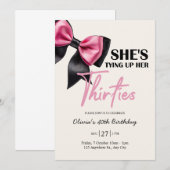 Chic Black & Pink Bow 40e verjaardag uitnodiging (Voorkant / Achterkant)