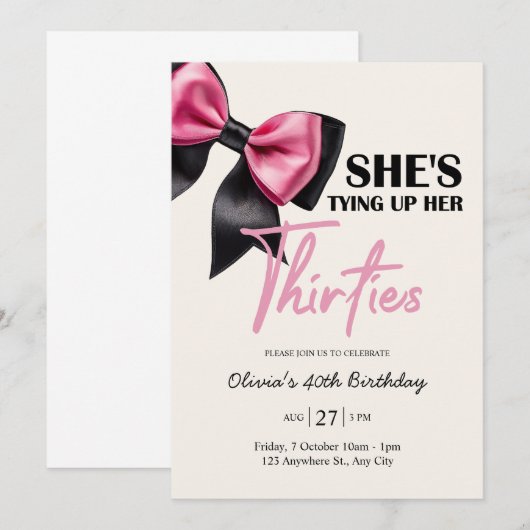 Chic Black & Pink Bow 40e verjaardag uitnodiging