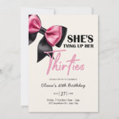 Chic Black & Pink Bow 40th Birthday Invitation Kaart (Voorkant)