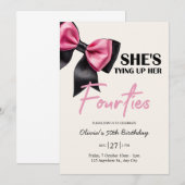 Chic Black & Pink Bow 50e verjaardag Uitnodiging (Voorkant / Achterkant)