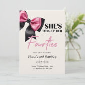 Chic Black & Pink Bow 50th Birthday Invitation Kaart (Staand voorkant)