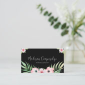 Chic Black Pink Floral Wedding Planner Visitekaartje (Staand voorkant)