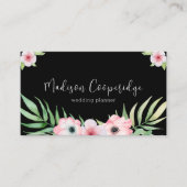 Chic Black Pink Floral Wedding Planner Visitekaartje (Voorkant)