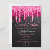 Chic Black Pink Glitter Sweet Sixteen Party Invita Kaart (Voorkant)