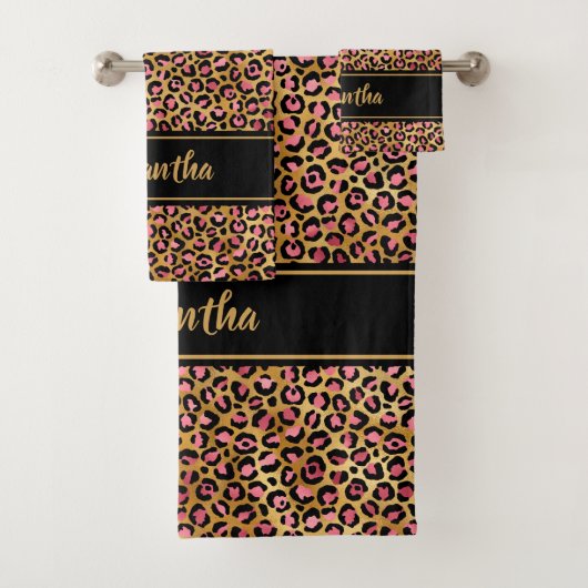 Chic Black Pink Gold Leopard Afdrukken op maat Bad Handdoek (Insitu)