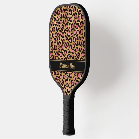 Chic Black Pink Gold Leopard Afdrukken op maat Pickleball Paddle (Links)