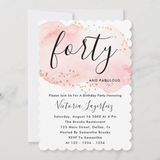 Chic Black Pink Gold Typografie 40th Birthday Kaart (Voorkant)