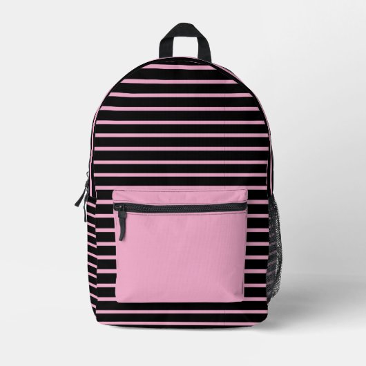Chic Black & Pink Line Art Backpack Bedrukte Rugzak (Voorkant)