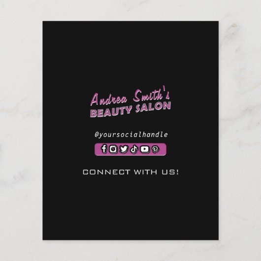 Chic Black Pink Moderne Prijslijst Kappersdiensten Flyer (Achterkant)