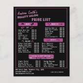Chic Black Pink Moderne Prijslijst Kappersdiensten Flyer (Voorkant)
