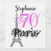 Chic Black Pink Paris Eiffeltoren 70e verjaardag Wijn Etiket (Enkel label)