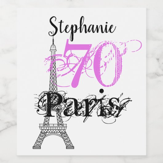 Chic Black Pink Paris Eiffeltoren 70e verjaardag Wijn Etiket (Enkel label)
