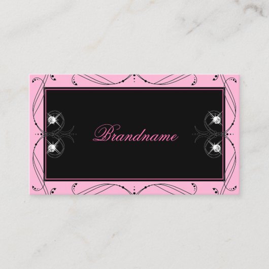 Chic Black Pink Sparging Diamonds Elegant  Visitekaartje (Voorkant)