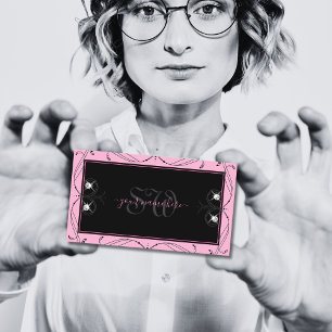 Chic Black Pink Sparging Diamonds Initiaal Visitekaartje