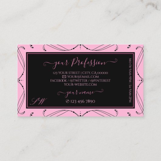 Chic Black Pink Sparging Diamonds  Visitekaartje (Achterkant)