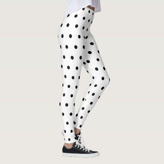 Chic Black Polka Dot Pattern op White Leggings (Rechts)