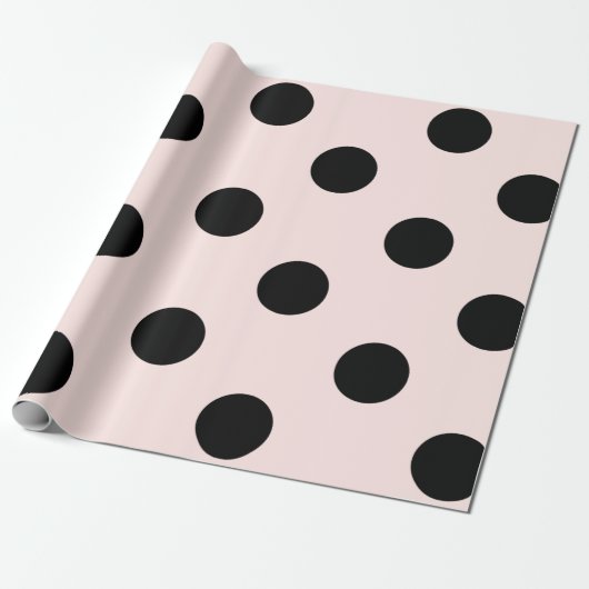 Chic Black Polka Dots Pattern & Blush Pink Weddens Cadeaupapier (Uitgerold)