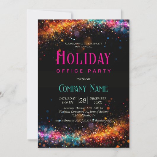 Chic Black Rainbow Glitter Holiday Kantoor Party Kaart (Voorkant)