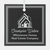 Chic Black Real Estate Company Custom Realtor Glas Ornament (Voorkant)
