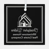 Chic Black Real Estate Company Custom Realtor Glas Ornament (Achterkant)