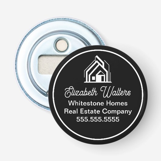Chic Black Real Estate Company Customized Realtor Button Flesopener (Voorkant)
