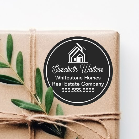 Chic Black Real Estate Company Customized Realtor Ronde Sticker