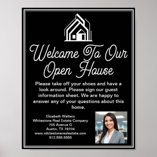 Chic Black Real Estate Company Open House Welcome Poster (Voorkant)