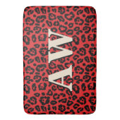 Chic Black Red Leopard Print Monogram Badmat (Voorkant Verticaal)