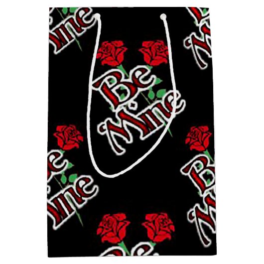 Chic Black Red Rose Be Mine Medium Cadeauzakje (Voorkant)
