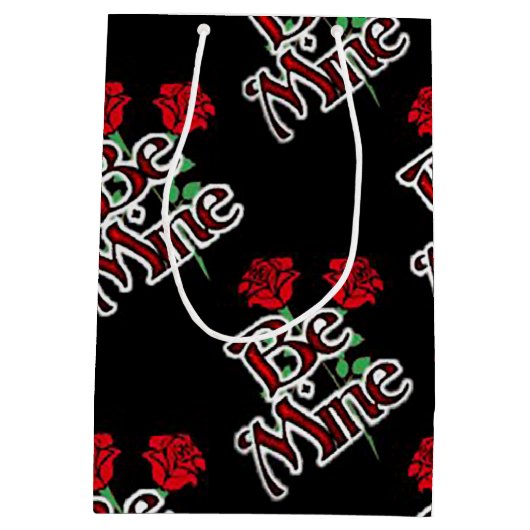 Chic Black Red Rose Be Mine Medium Cadeauzakje (Achterkant)