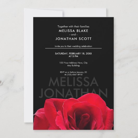 Chic Black & Red Rose Sjabloon Uitnodiging (Voorkant)