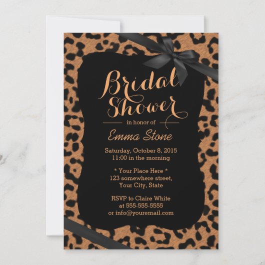 Chic Black Ribbon Leopard Print Vrijgezellenfeest Kaart (Voorkant)