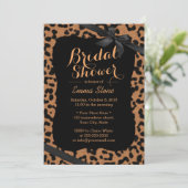 Chic Black Ribbon Leopard Print Vrijgezellenfeest Kaart (Staand voorkant)