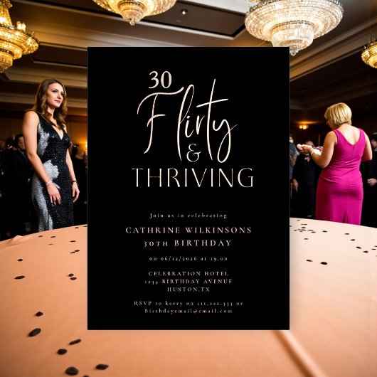 Chic Black & Roos Gold 30e verjaardag Folie Uitnodiging