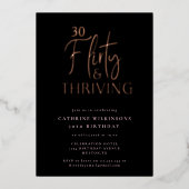 Chic Black & Roos Gold 30e verjaardag Folie Uitnodiging (Voorkant)
