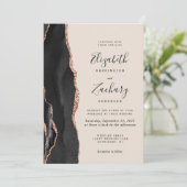 Chic Black Roos Gold Agate beige Wedding Kaart (Staand voorkant)