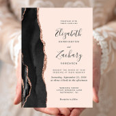 Chic Black Roos Gold Agate Blush Wedding Kaart