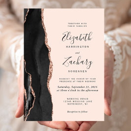 Chic Black Roos Gold Agate Blush Wedding Kaart